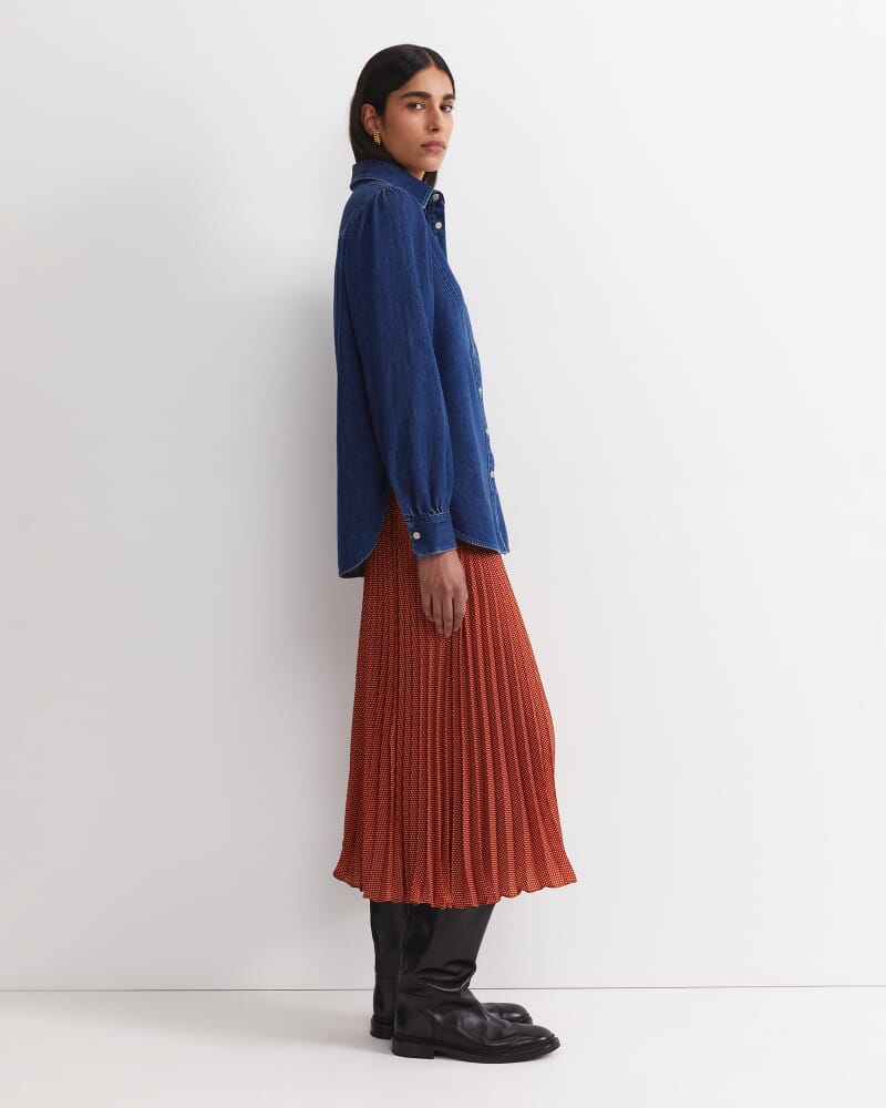 Kali Long Sleeve Denim Blouse in DENIM MID WASH