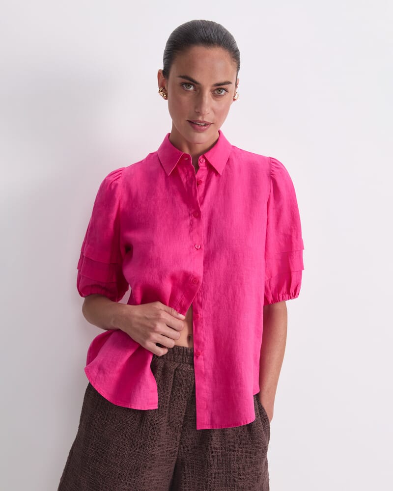 Lola Linen Blouse in RASPBERRY