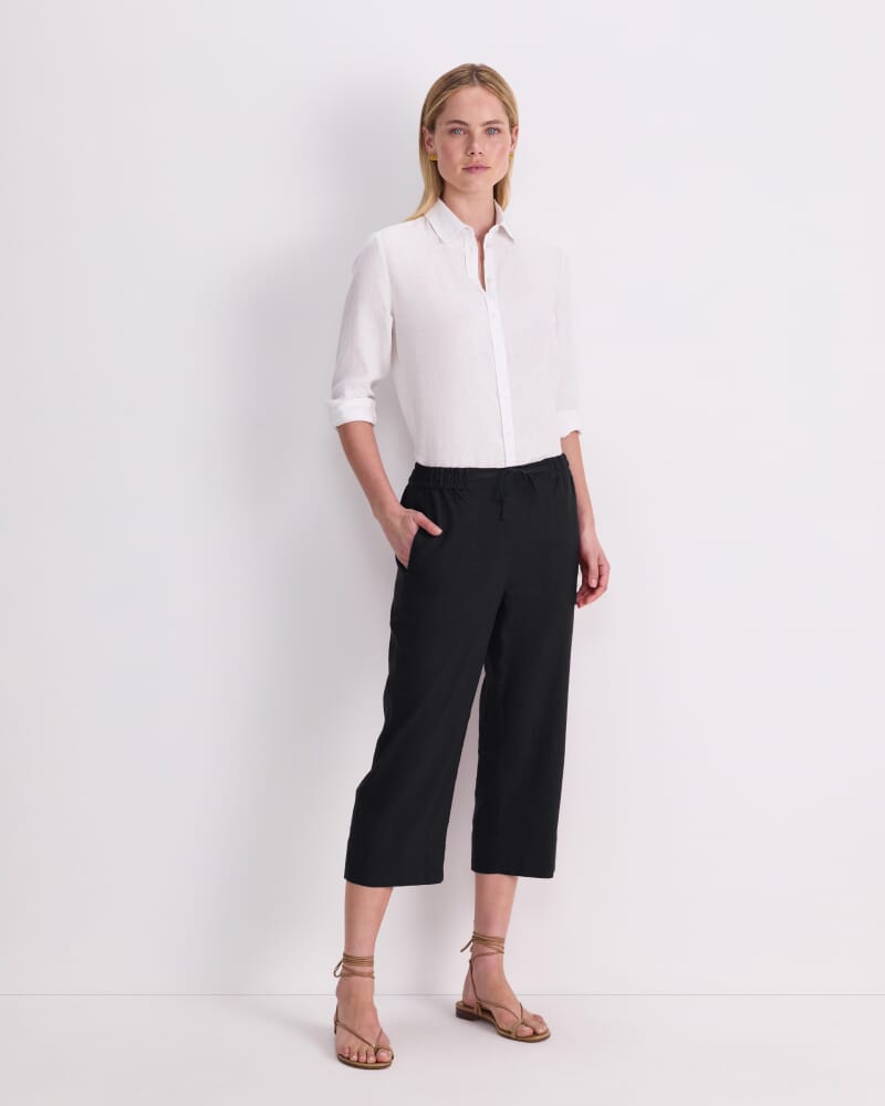 Rosa Crop Linen Pant in BLACK