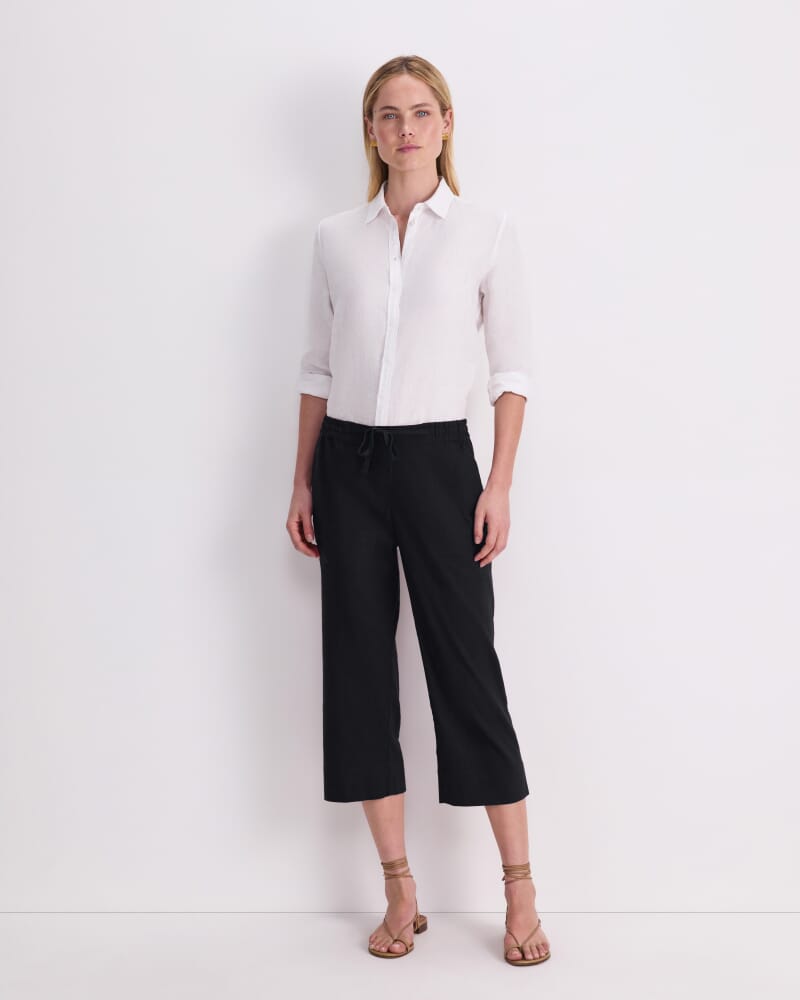 Rosa Crop Linen Pant in BLACK