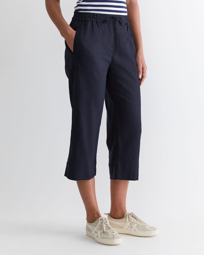 Rosa Crop Linen Pant in CLASSIC NAVY
