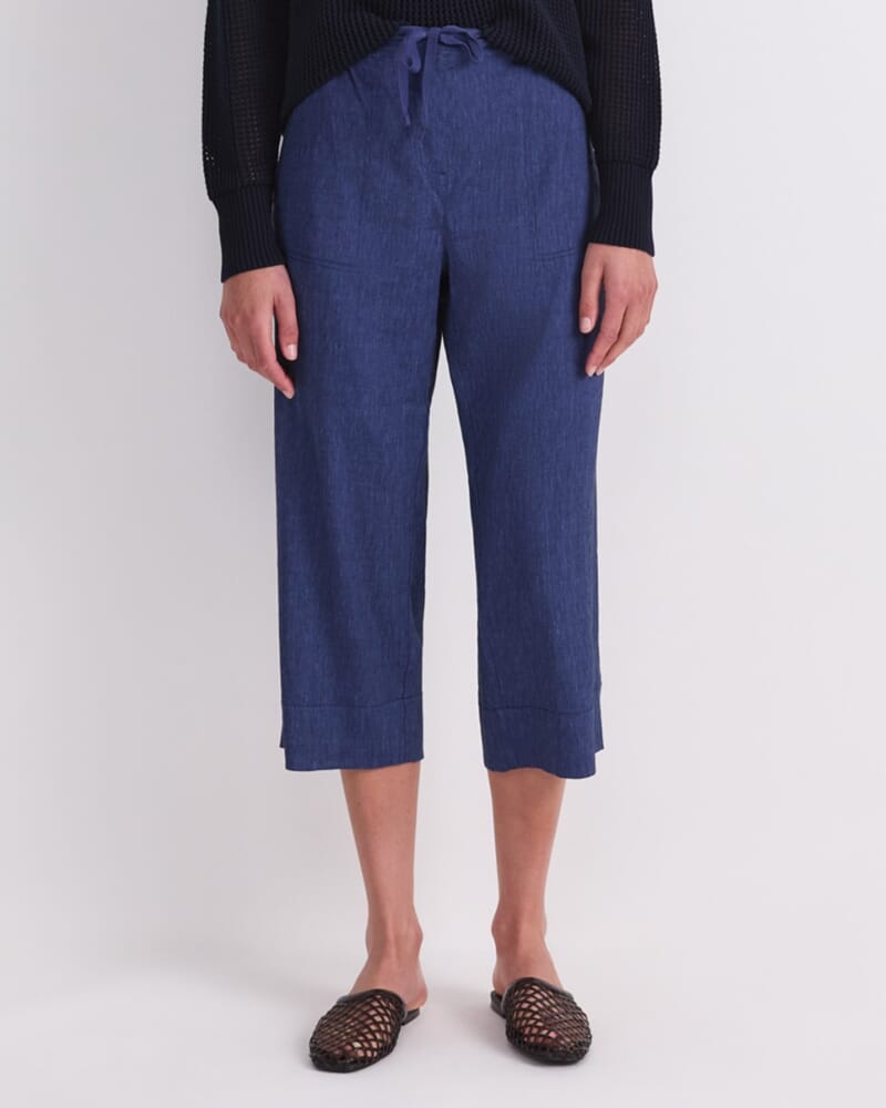 Rosa Crop Linen Pant in INDIGO