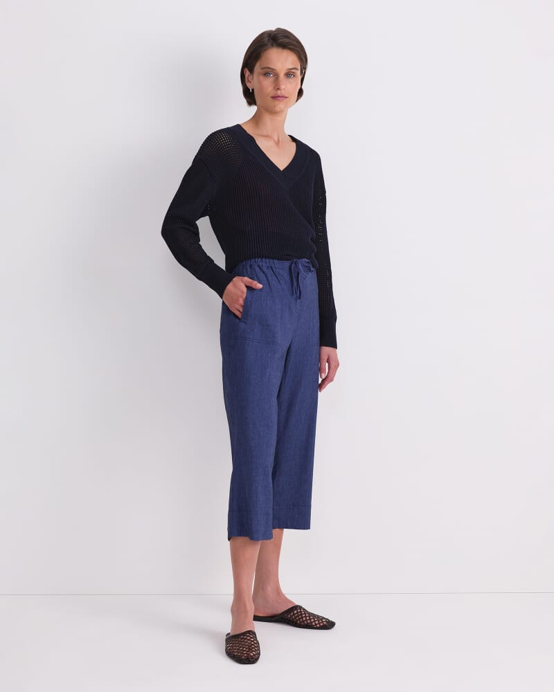 Rosa Crop Linen Pant in INDIGO