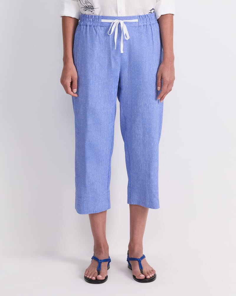 Rosa Crop Linen Pant in CERULEAN