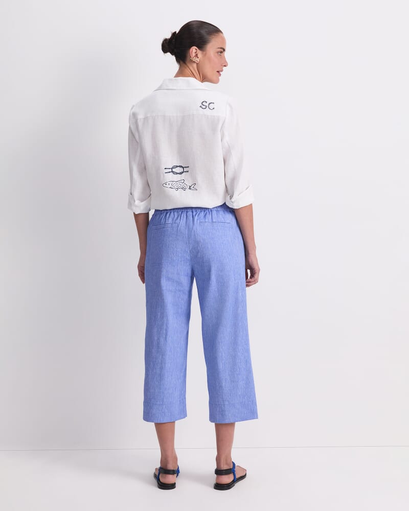 Rosa Crop Linen Pant in CERULEAN