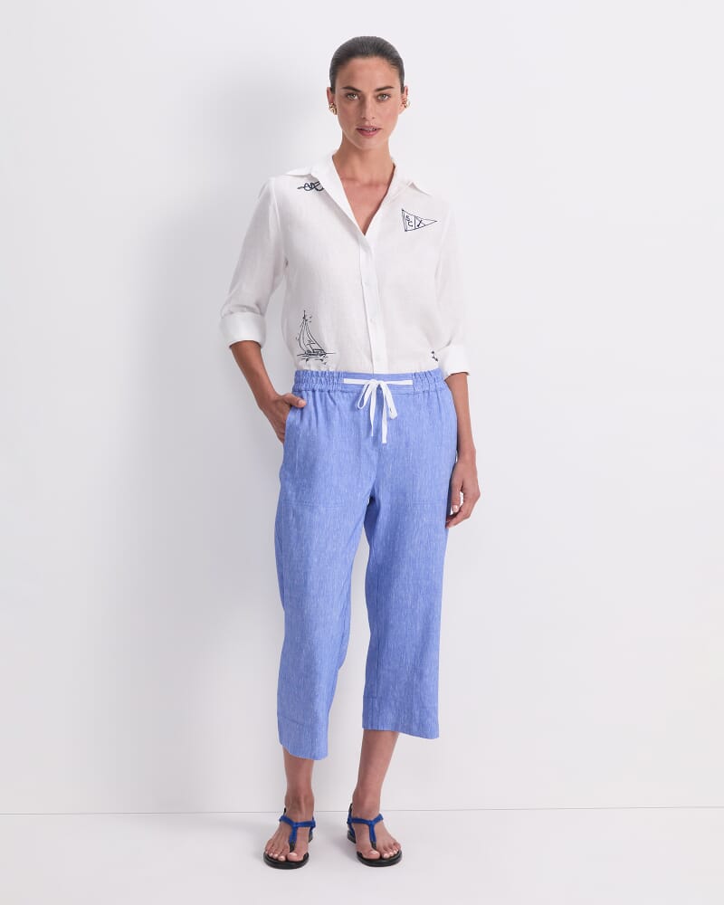 Rosa Crop Linen Pant in CERULEAN