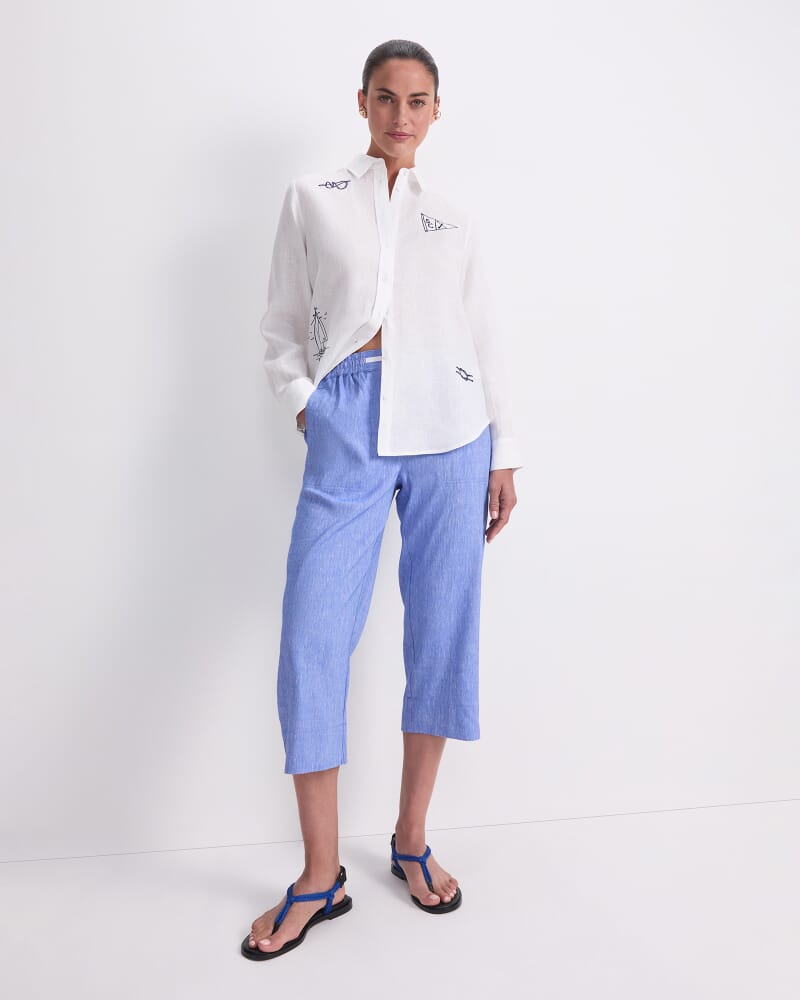 Rosa Crop Linen Pant in CERULEAN