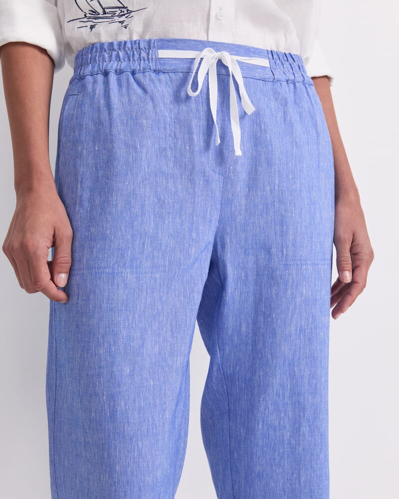 Rosa Crop Linen Pant in CERULEAN