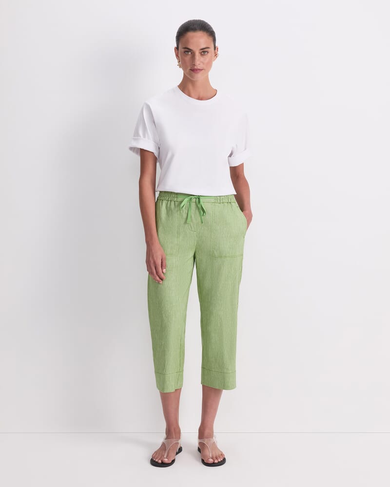 Rosa Crop Linen Pant in GREEN