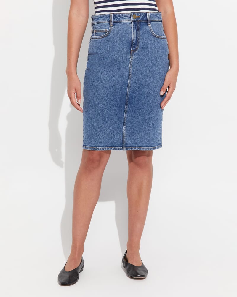 Brodie Denim Skirt in MID WASH