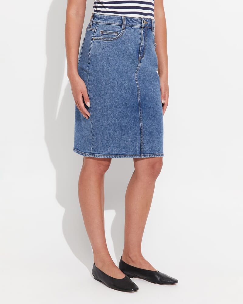 Brodie Denim Skirt in MID WASH