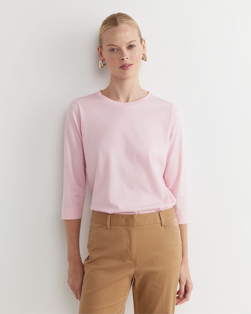 Mercerised Cotton 3/4 Sleeve Tee in SOFT PINK