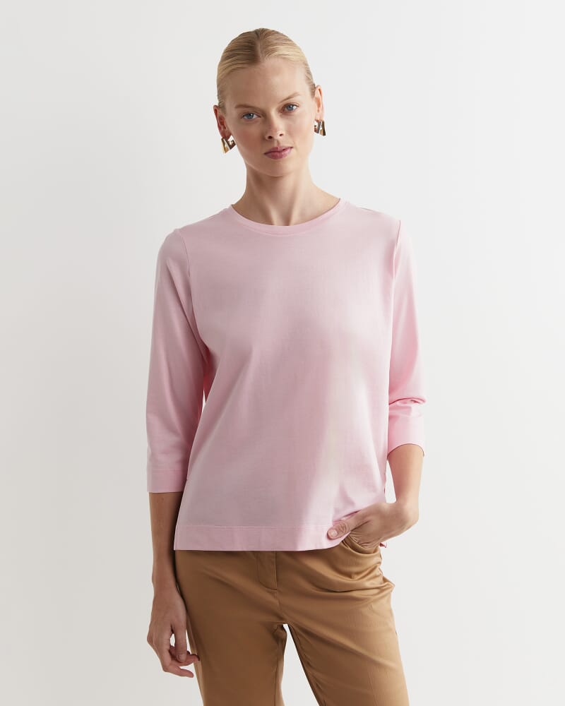 Mercerised Cotton 3/4 Sleeve Tee in SOFT PINK