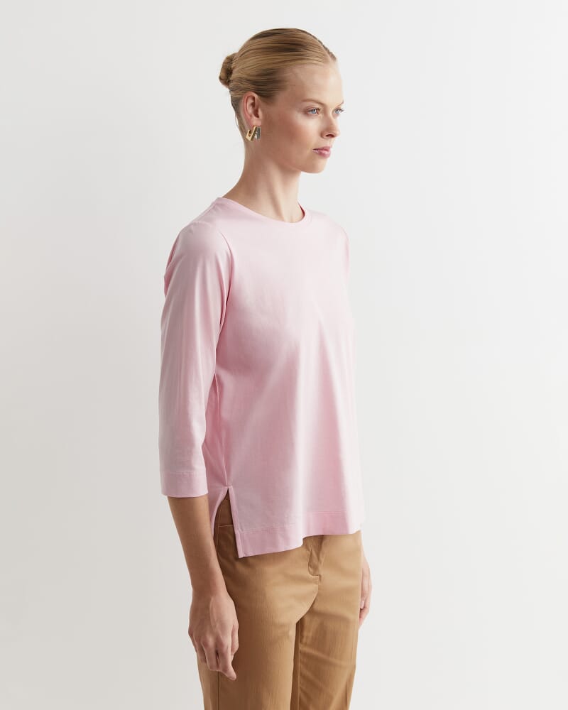 Mercerised Cotton 3/4 Sleeve Tee in SOFT PINK