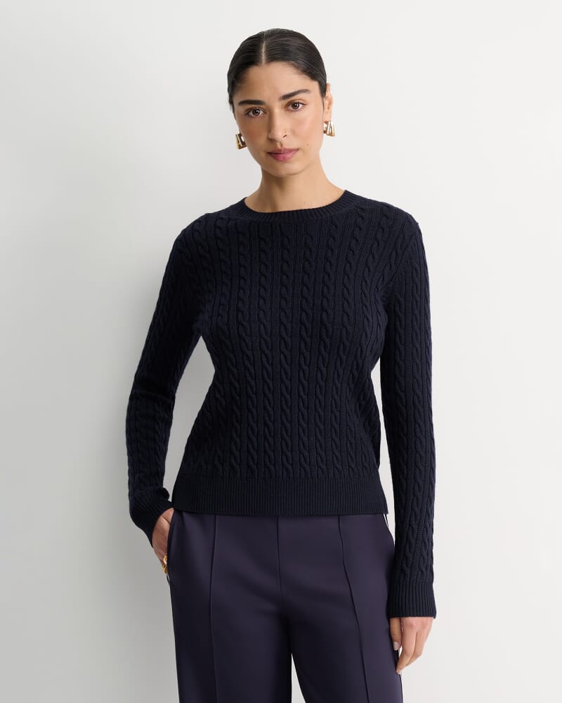 Merino Wool Baby Cable Sweater in NAVY