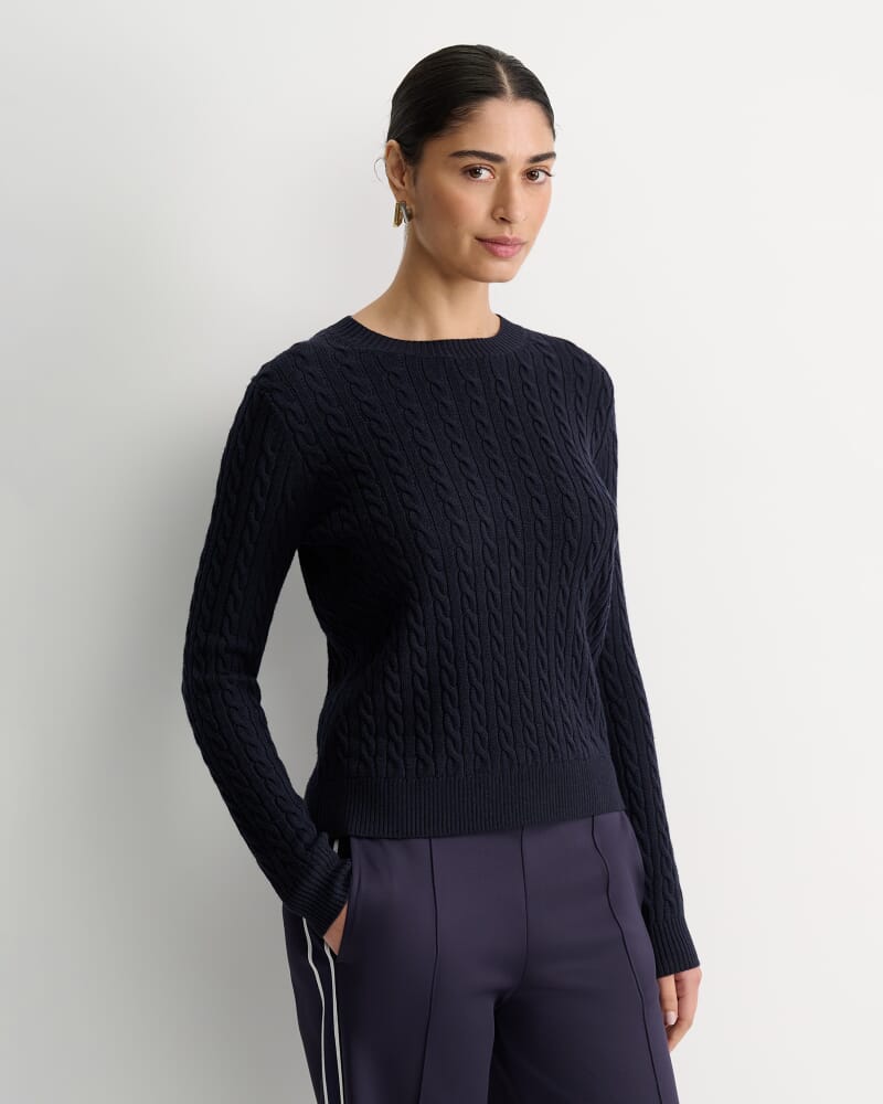 Merino Wool Baby Cable Sweater in NAVY
