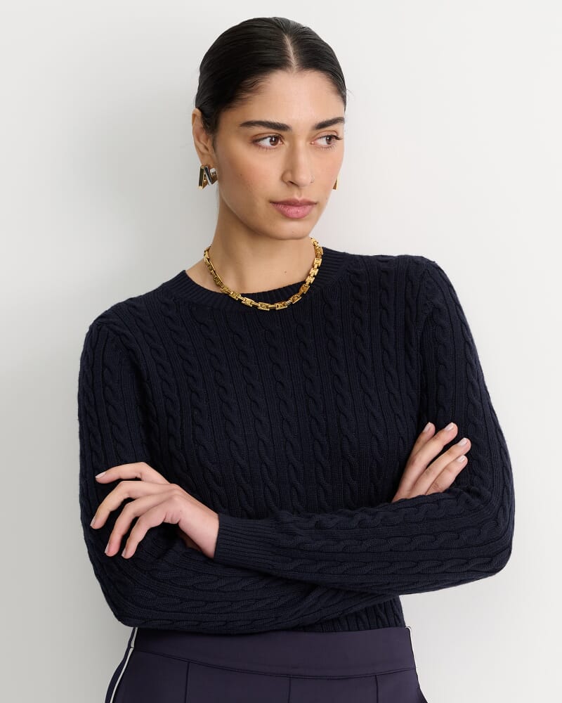 Merino Wool Baby Cable Sweater in NAVY