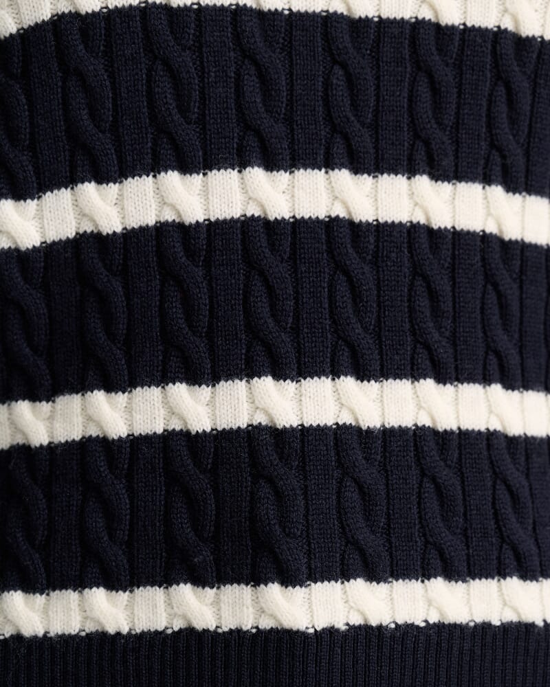 Merino Wool Baby Cable Sweater in NAVY/WHITE