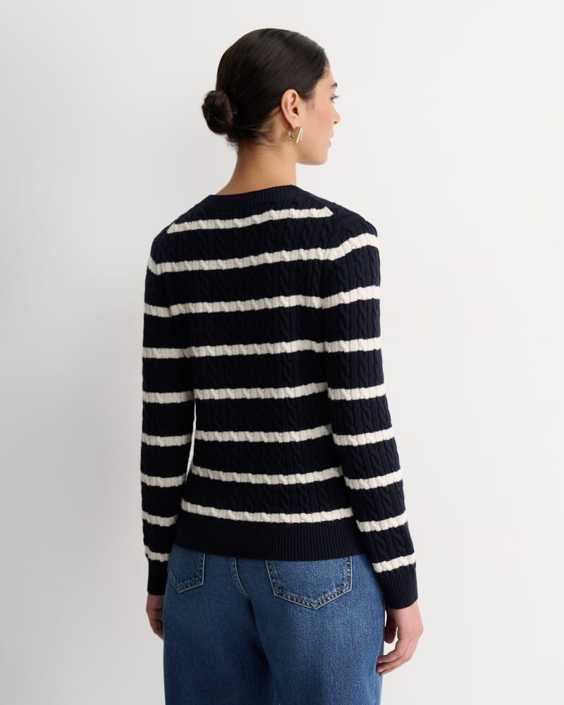 Merino Wool Baby Cable Sweater in NAVY/WHITE