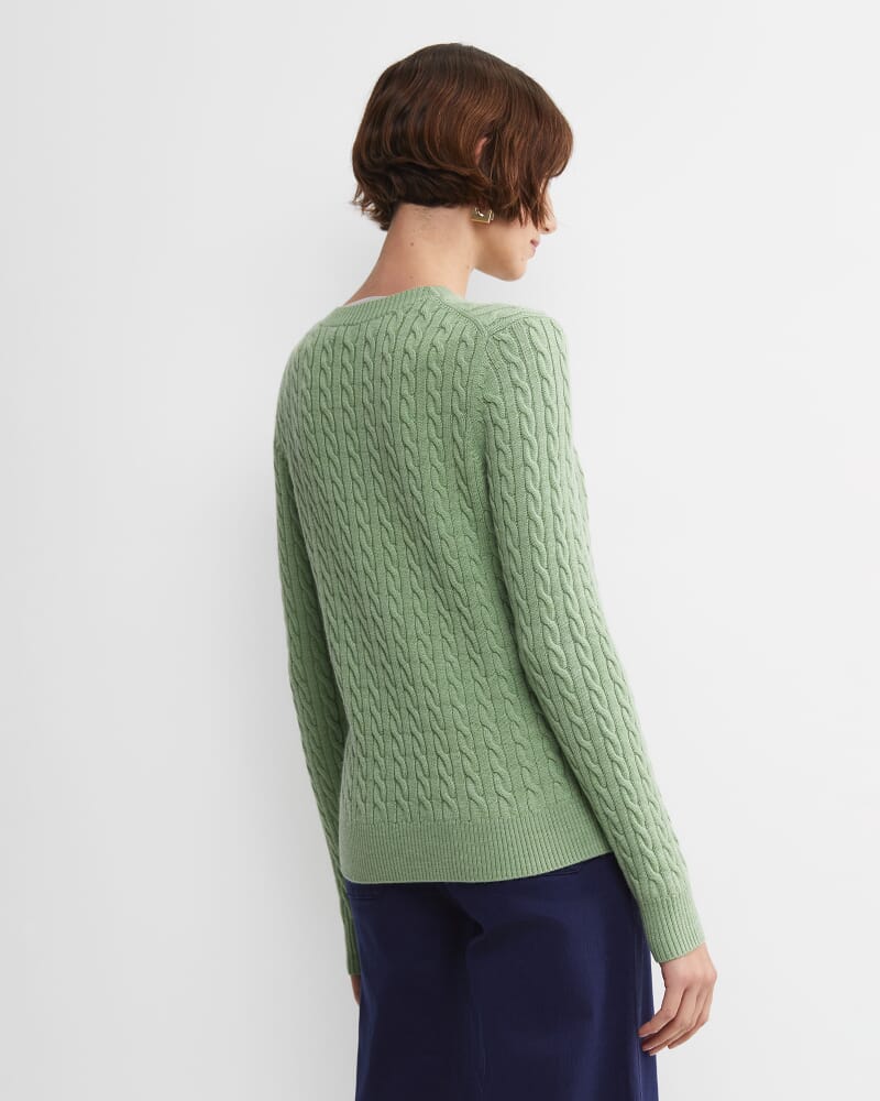 Merino Wool Baby Cable Sweater in PESTO