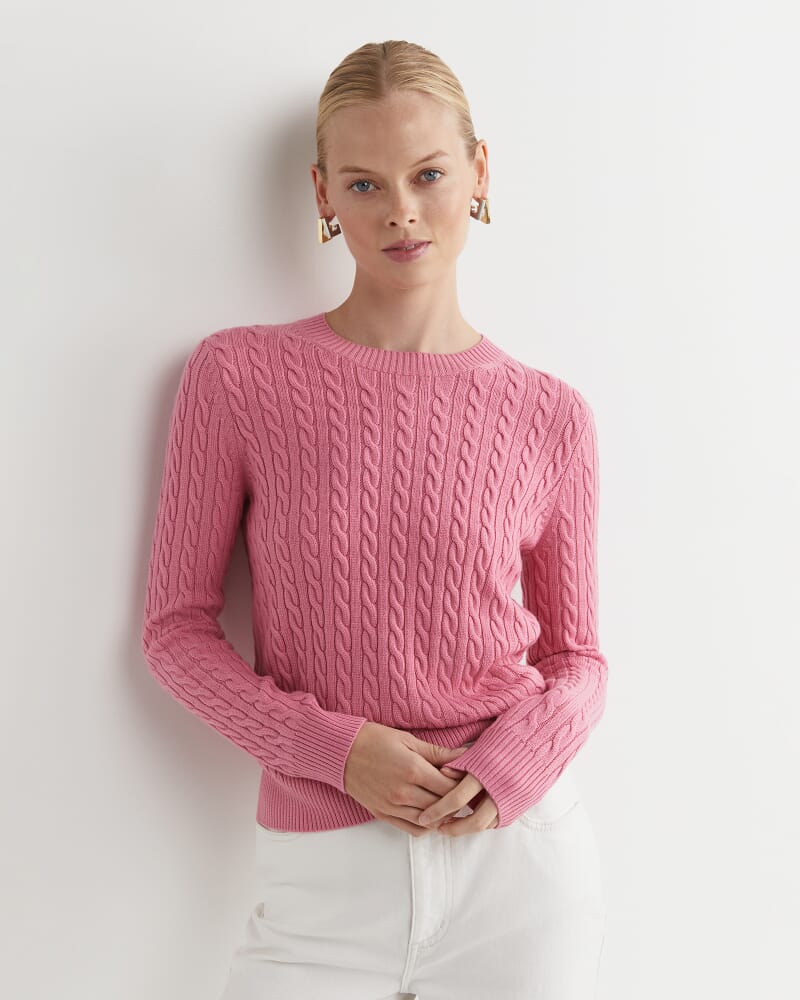 Merino Wool Baby Cable Sweater in ROSEBERRY