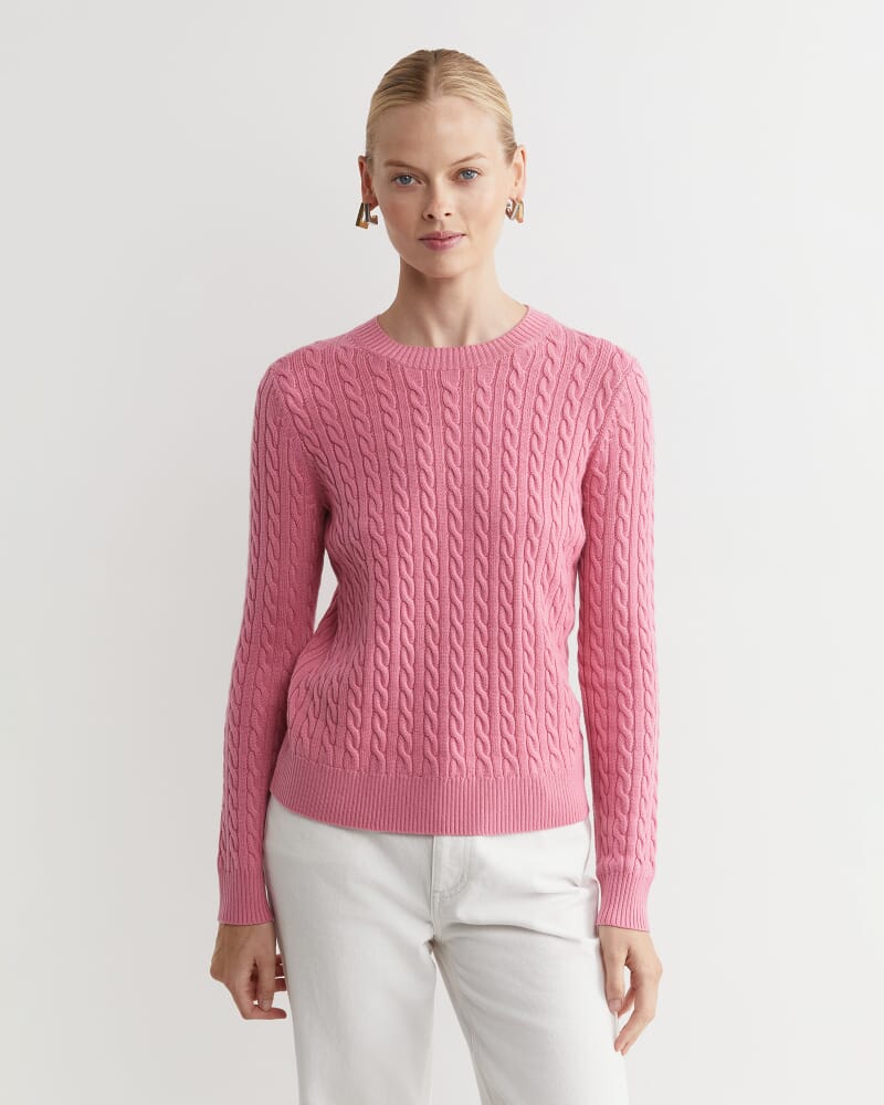 Merino Wool Baby Cable Sweater in ROSEBERRY