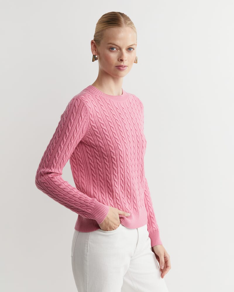 Merino Wool Baby Cable Sweater in ROSEBERRY
