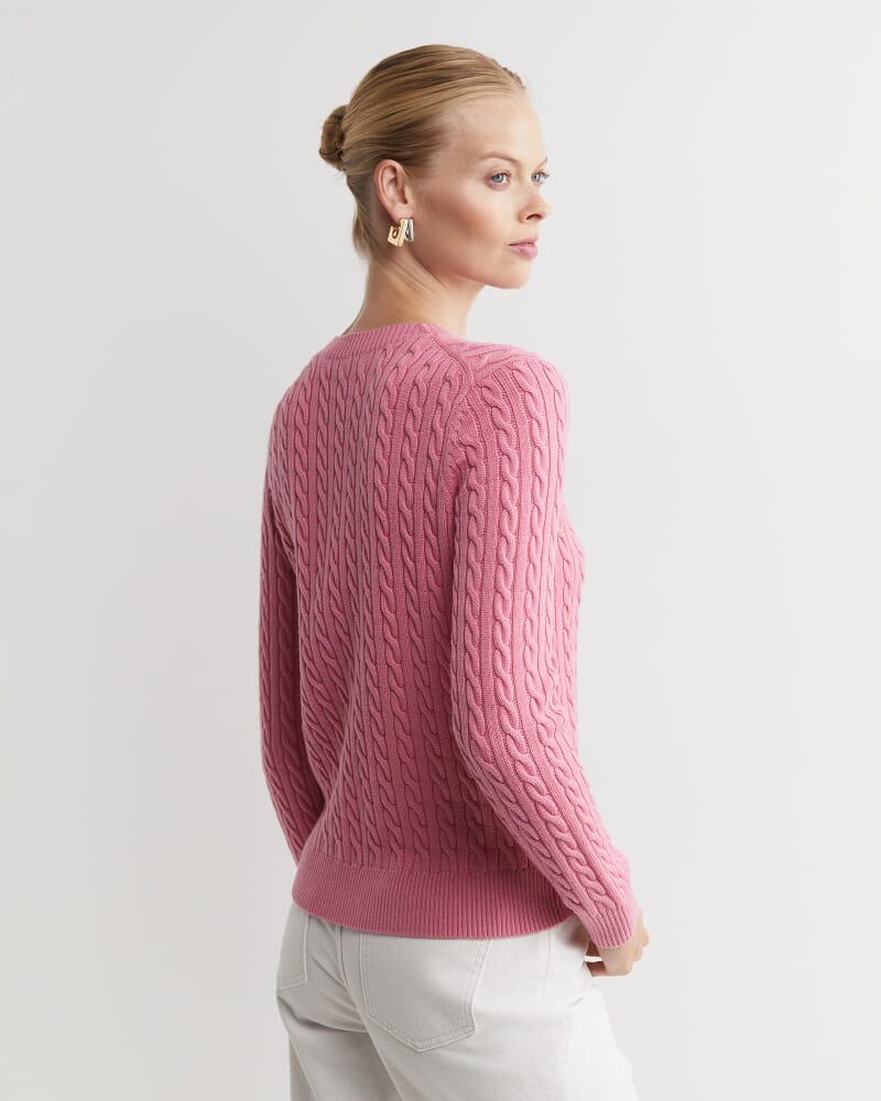 Merino Wool Baby Cable Sweater in ROSEBERRY