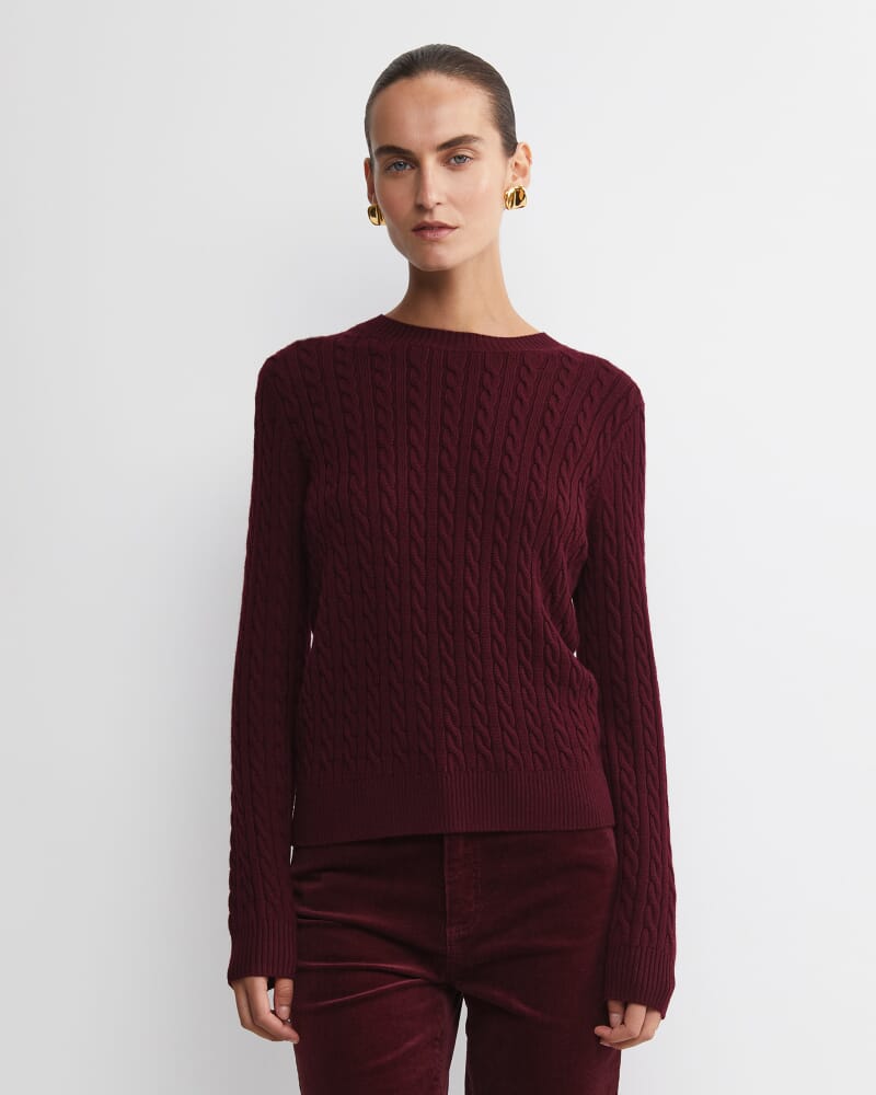 Merino Wool Baby Cable Sweater in WINE