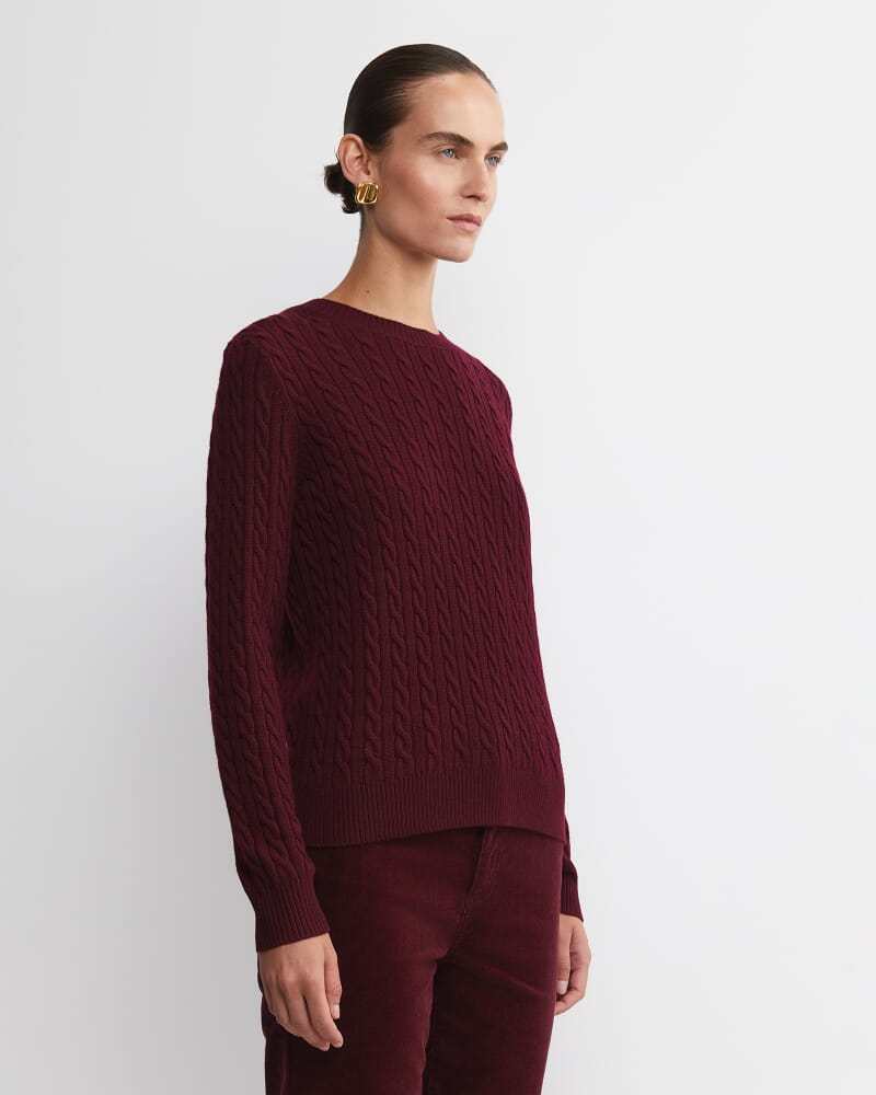 Merino Wool Baby Cable Sweater in WINE