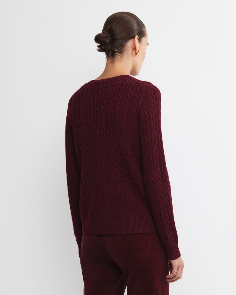 Merino Wool Baby Cable Sweater in WINE