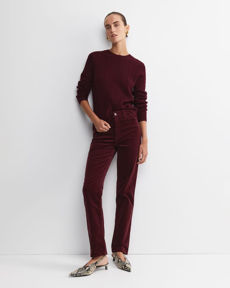 Merino Wool Baby Cable Sweater in WINE