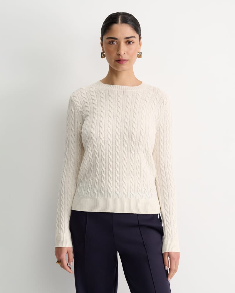 Merino Wool Baby Cable Sweater in WINTER WHITE