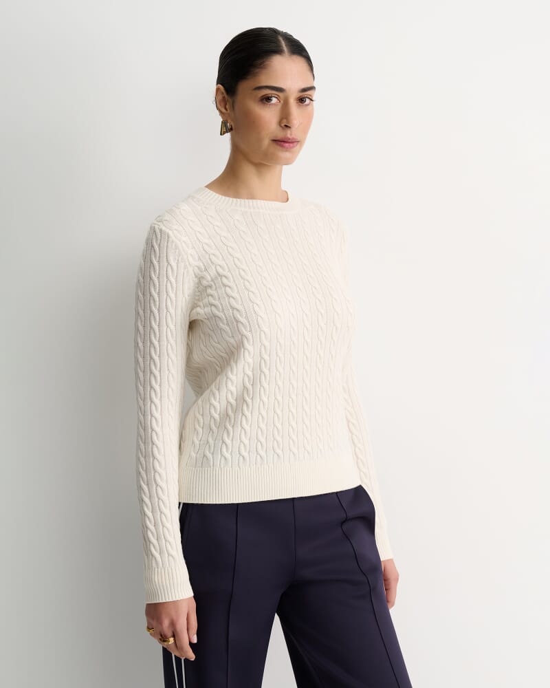 Merino Wool Baby Cable Sweater in WINTER WHITE