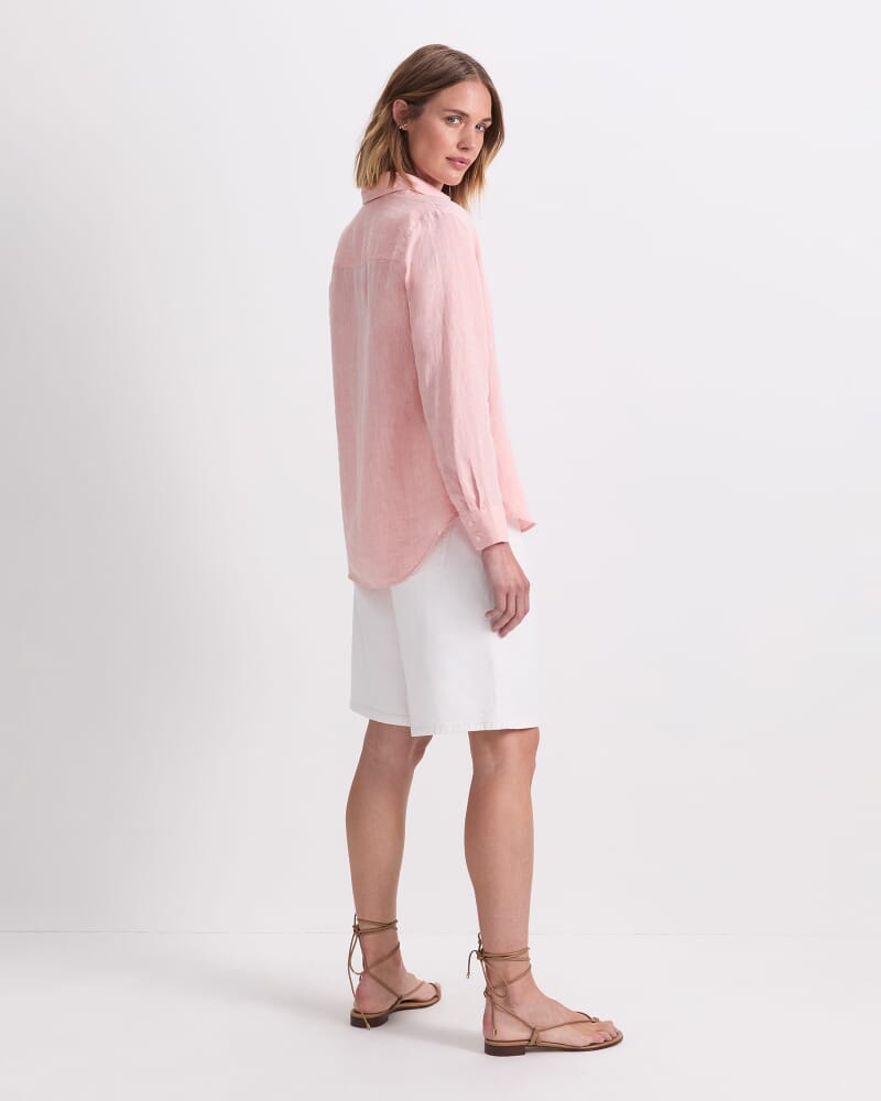 Dahlia Long Sleeve Linen Shirt in PEACH