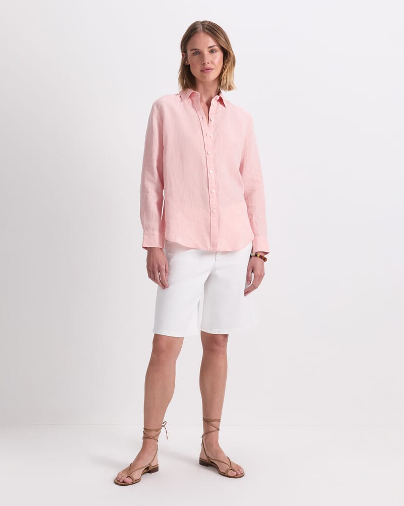 Dahlia Long Sleeve Linen Shirt in PEACH