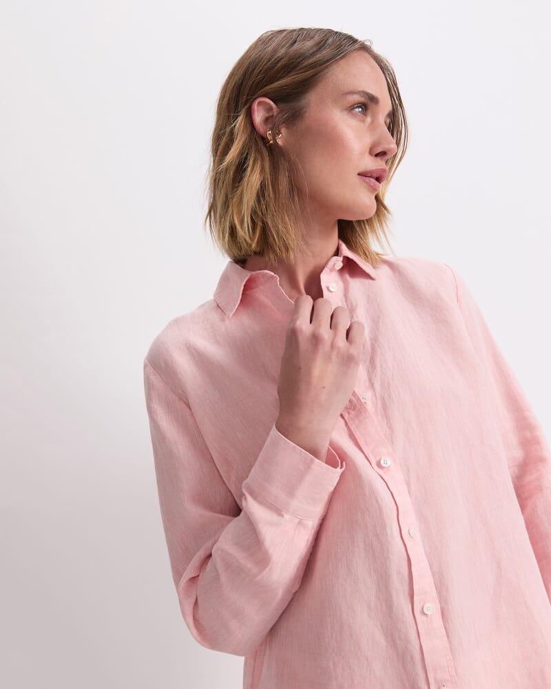Dahlia Long Sleeve Linen Shirt in PEACH