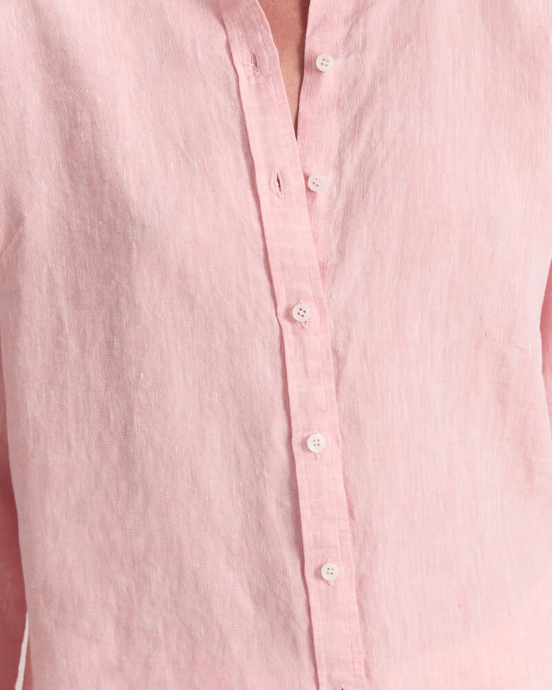 Dahlia Long Sleeve Linen Shirt in PEACH