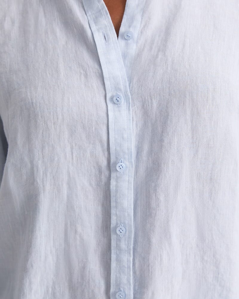 Dahlia Long Sleeve Linen Shirt in BLUE MIST