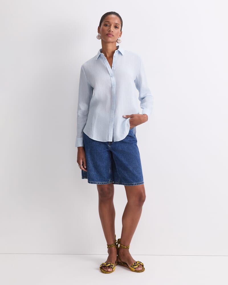 Dahlia Long Sleeve Linen Shirt in BLUE MIST