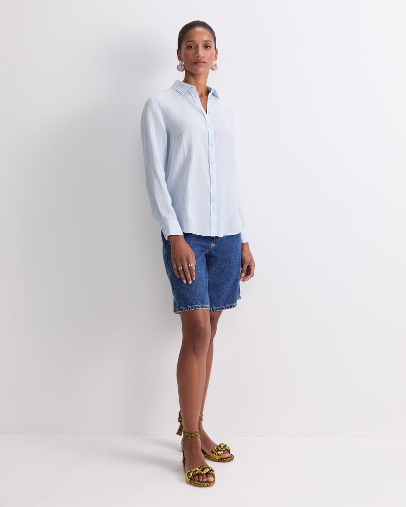Dahlia Long Sleeve Linen Shirt in BLUE MIST