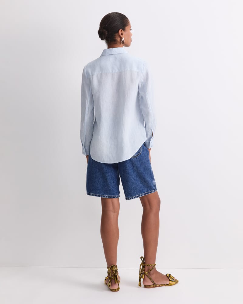Dahlia Long Sleeve Linen Shirt in BLUE MIST