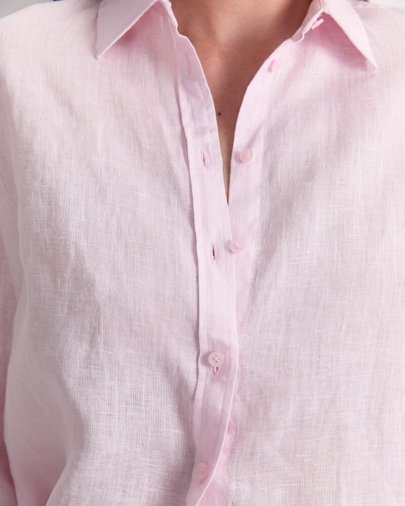 Dahlia Long Sleeve Linen Shirt in BLUSH