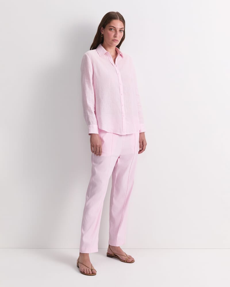 Dahlia Long Sleeve Linen Shirt in BLUSH