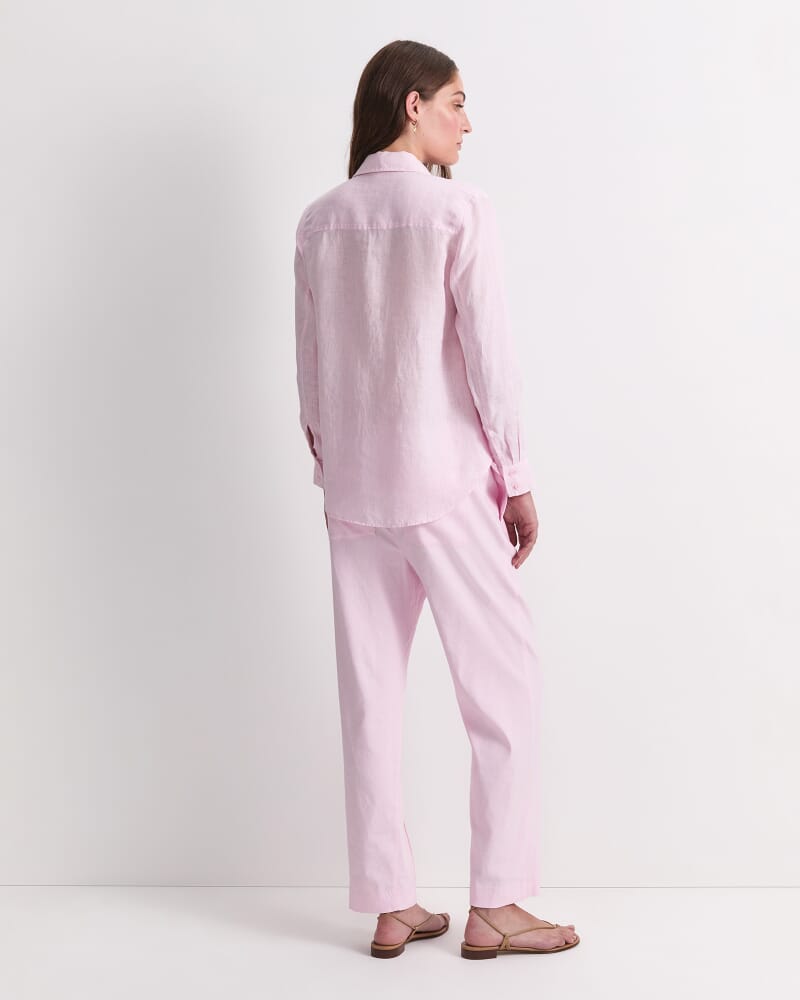 Dahlia Long Sleeve Linen Shirt in BLUSH