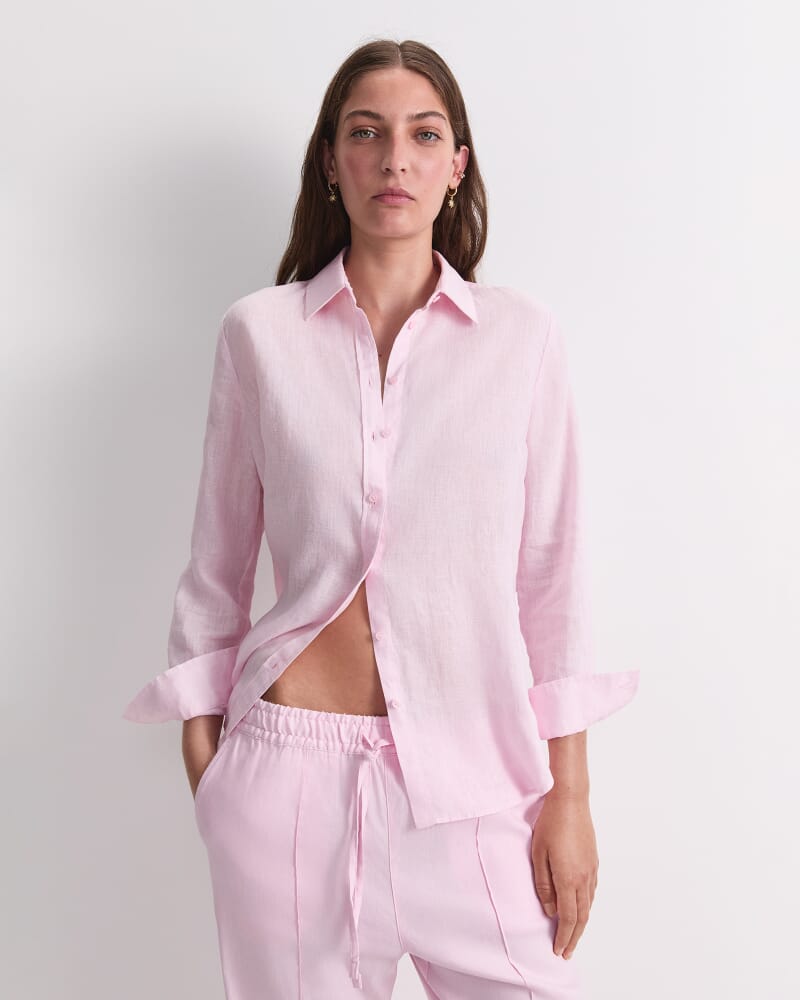 Dahlia Long Sleeve Linen Shirt in BLUSH