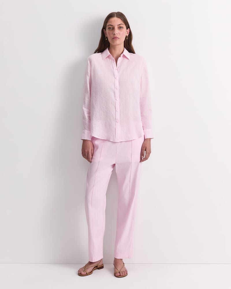Dahlia Long Sleeve Linen Shirt in BLUSH