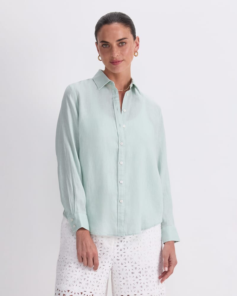 Dahlia Long Sleeve Linen Shirt in MINT