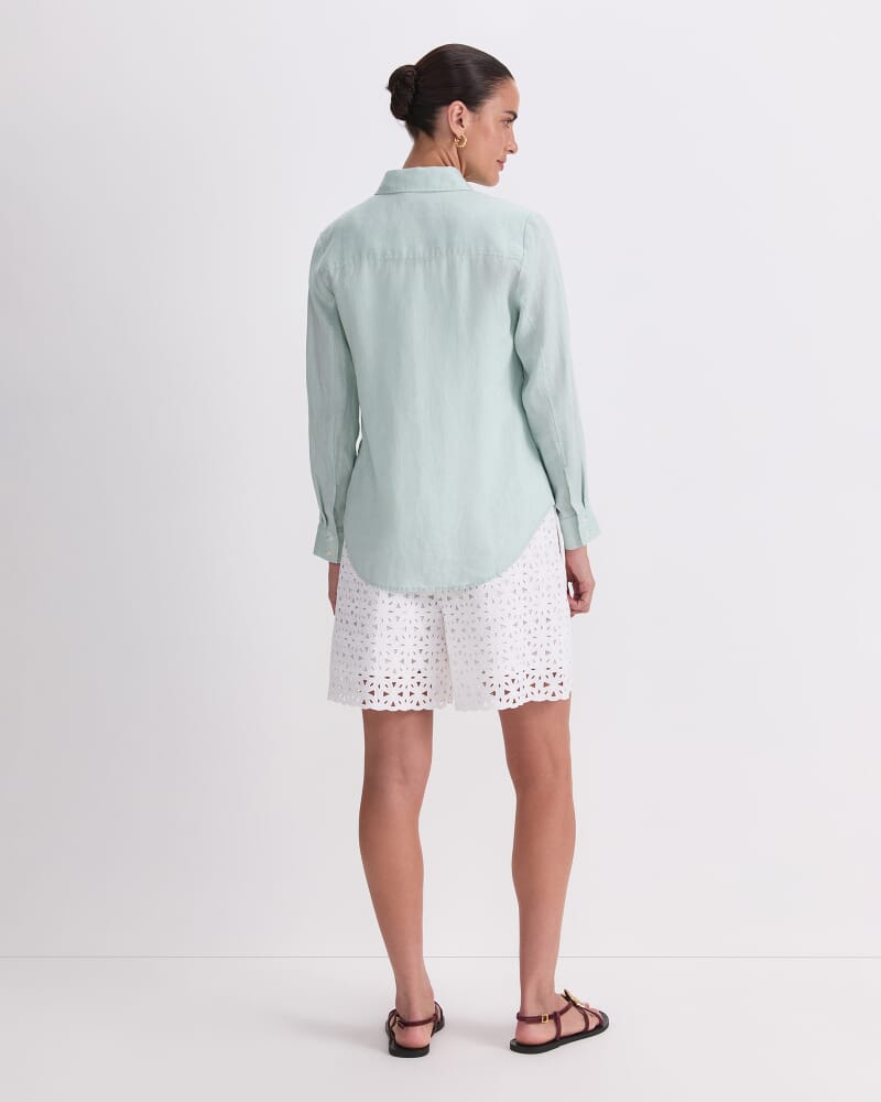 Dahlia Long Sleeve Linen Shirt in MINT