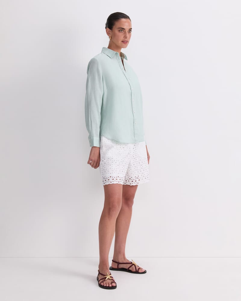 Dahlia Long Sleeve Linen Shirt in MINT